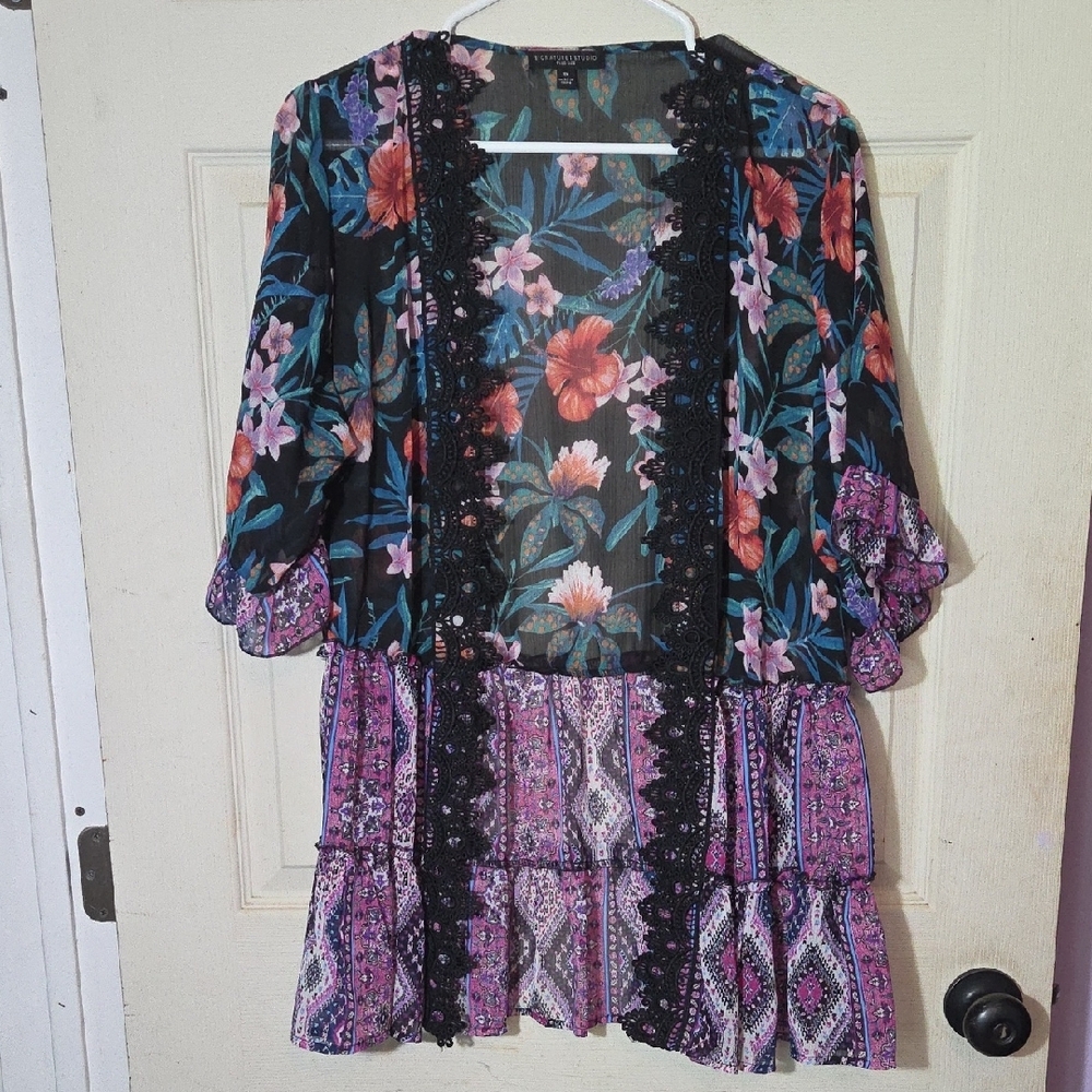 Signature Studio Floral and Paisley Scarf - Black, Pink, Purple